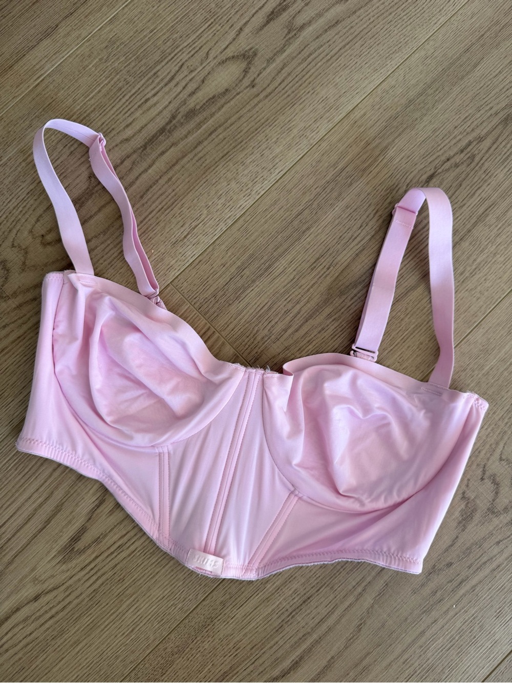 SKIMS Logo Shine Balconette Corset Bra Bustier – Baby Pink